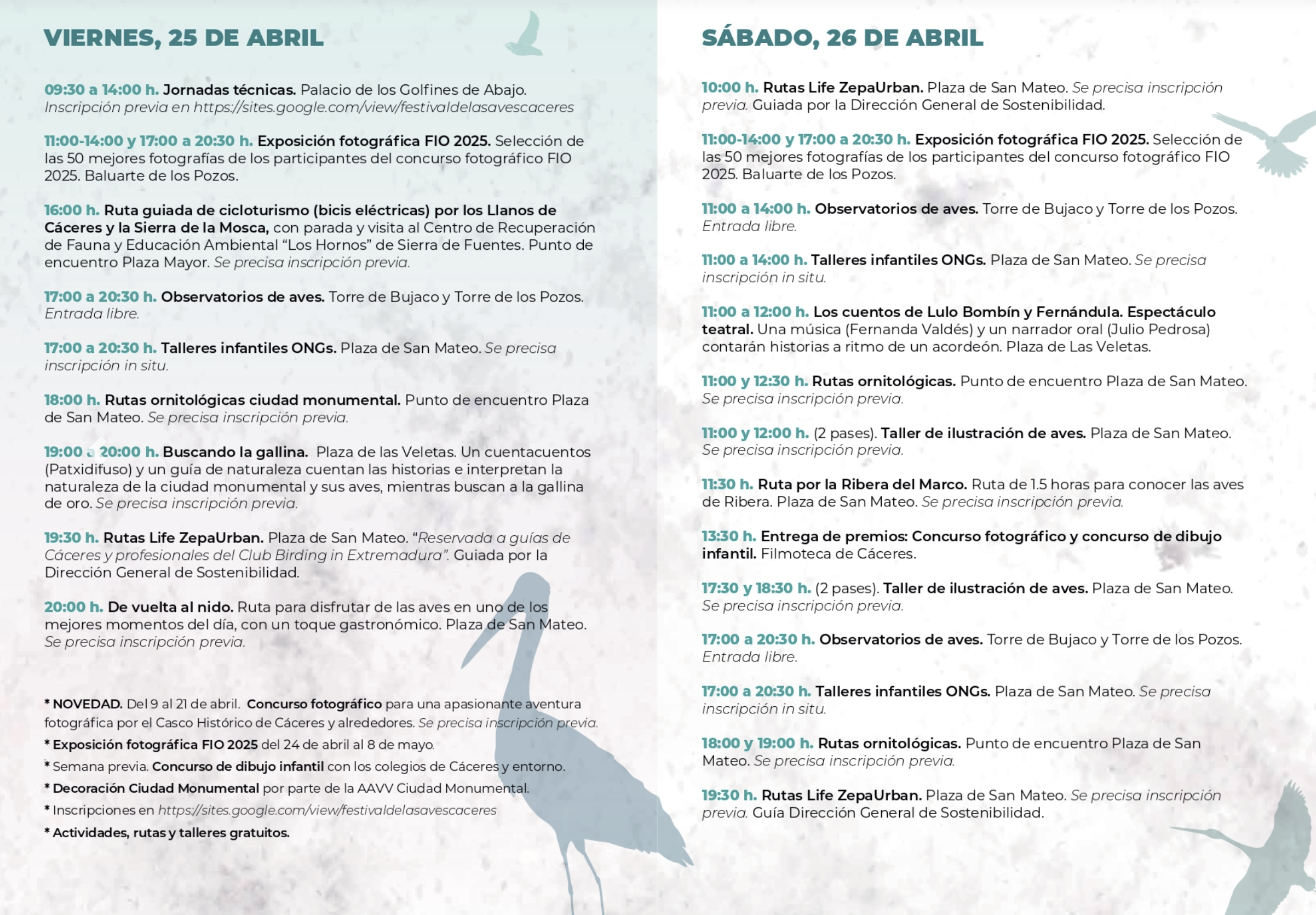 Programa del XV Festival de las Aves de Cáceres