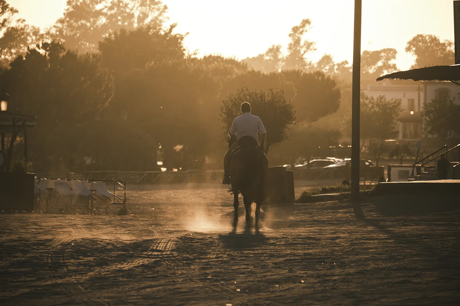 Un vecino a caballo por las calles de El Rocío